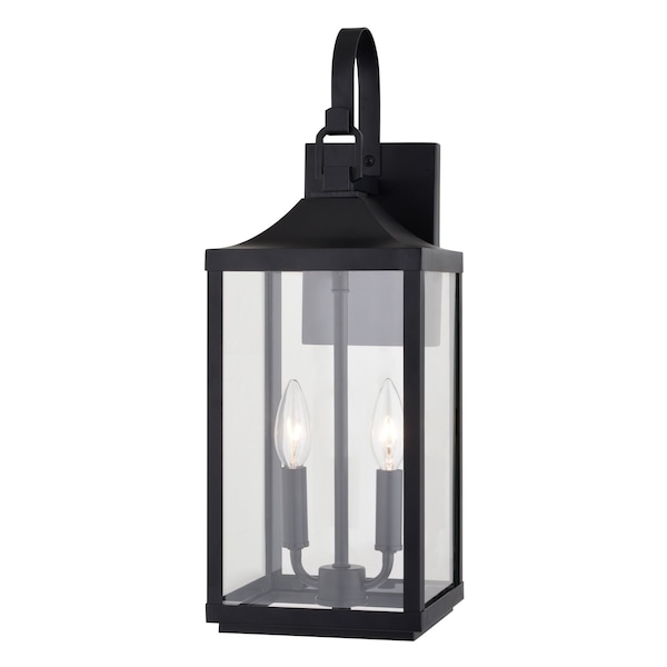 Vaxcel Old Town 2 Light Textured Black Transitional Outdoor Wall Lantern Clear Glass T0764 - main